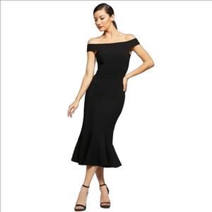 NWOT $254 DRESS THE POPULATION NATALIA OFF THE SHOULDER BLACK DRESS S